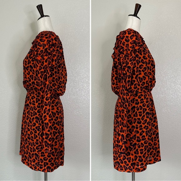 MSGM Milano Ruffled Orange Leopard Print Crepe Mini Dress, Sz Medium - Picture 6 of 13